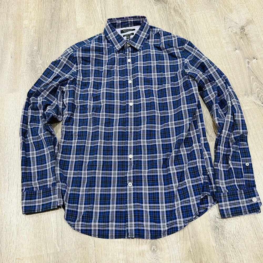 Banana Republic Shirt Men's Medium Blue Purple Grant Fit Plaid Button Down Shirt